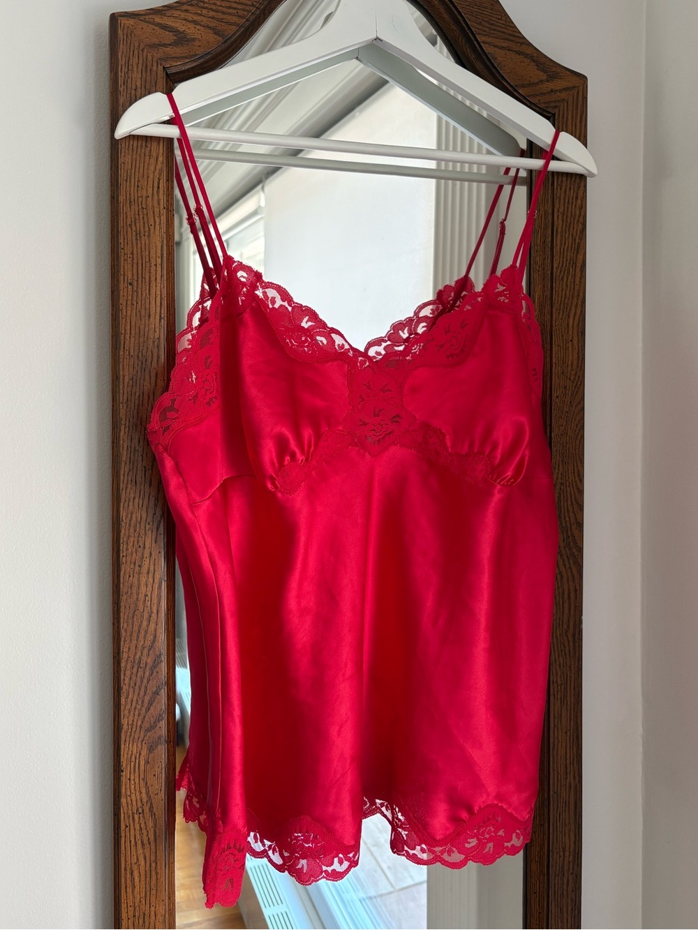 Silk & Satin Lace Trim Red Pink Camisole